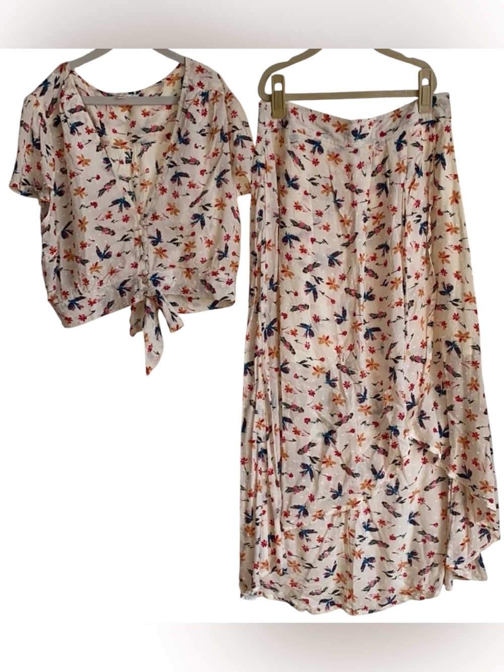 Honey Punch ~ Light Cream ~ Floral Tie Front Top~ Maxi Skirt Set ~Gorgeous Print